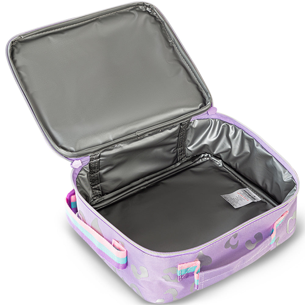 حقيبة مدرسية إيزي كيدز بعجلات بأربع عجلات، مقاس 17 بوصة، مجموعة من 3 قطع مع حقيبة غداء وحقيبة أقلام - لون بنفسجي غامق