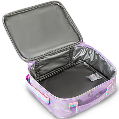 حقيبة مدرسية إيزي كيدز بعجلات بأربع عجلات، مقاس 17 بوصة، مجموعة من 3 قطع مع حقيبة غداء وحقيبة أقلام - لون بنفسجي غامق