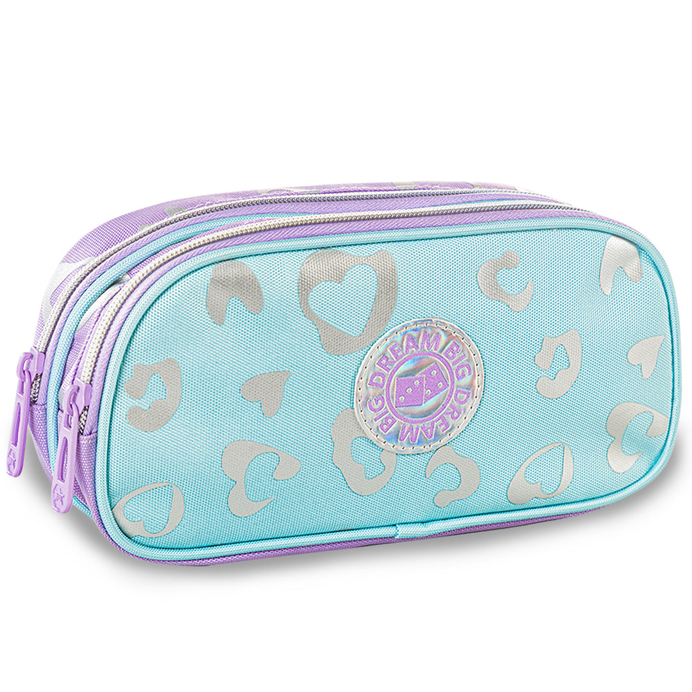 حقيبة مدرسية إيزي كيدز بعجلات بأربع عجلات، مقاس 17 بوصة، مجموعة من 3 قطع مع حقيبة غداء وحقيبة أقلام - لون بنفسجي غامق