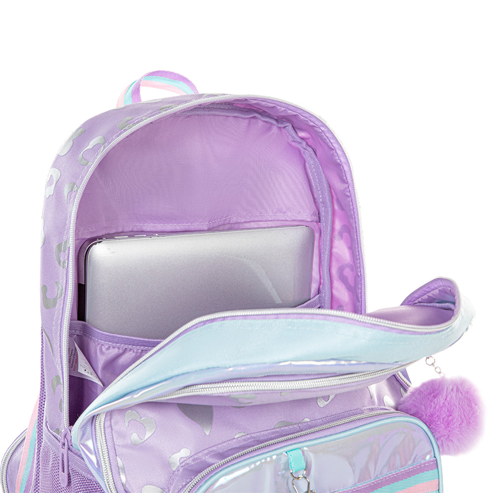 EAZY KIDS 4-wheel Trolley 17" School Bag Set of 3 w/Lunch Bag and Pencil Pouch - Love Purple