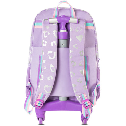 حقيبة مدرسية إيزي كيدز بعجلات بأربع عجلات، مقاس 17 بوصة، مجموعة من 3 قطع مع حقيبة غداء وحقيبة أقلام - لون بنفسجي غامق