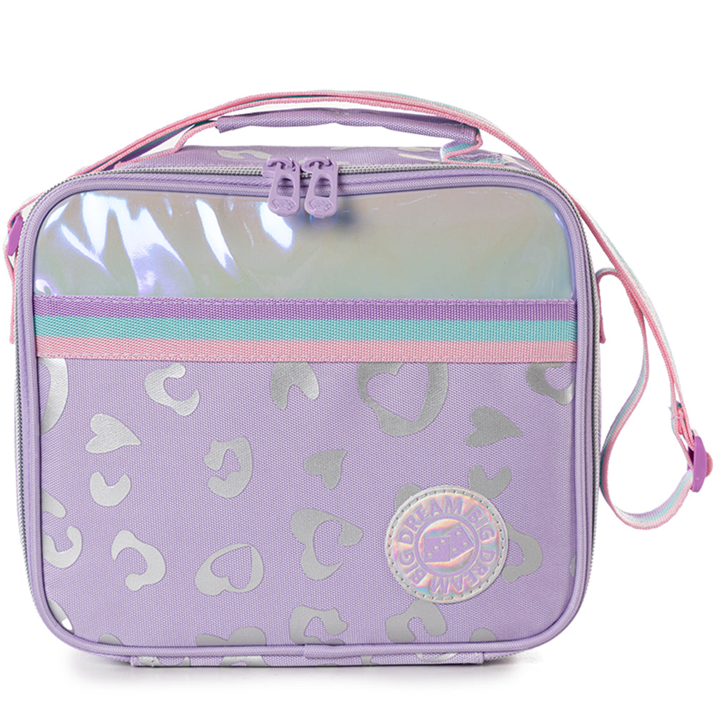 حقيبة مدرسية إيزي كيدز بعجلات بأربع عجلات، مقاس 17 بوصة، مجموعة من 3 قطع مع حقيبة غداء وحقيبة أقلام - لون بنفسجي غامق