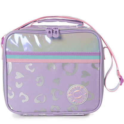 حقيبة مدرسية إيزي كيدز بعجلات بأربع عجلات، مقاس 17 بوصة، مجموعة من 3 قطع مع حقيبة غداء وحقيبة أقلام - لون بنفسجي غامق