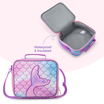 Eazy Kids 17” 3-Piece Trolley School Backpack Set for Kids – Mermaid Design with Lunch Bag & Pencil Case, Purple