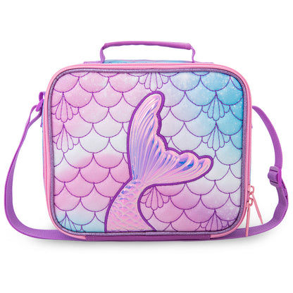 Eazy Kids 17” 3-Piece Trolley School Backpack Set for Kids – Mermaid Design with Lunch Bag & Pencil Case, Purple