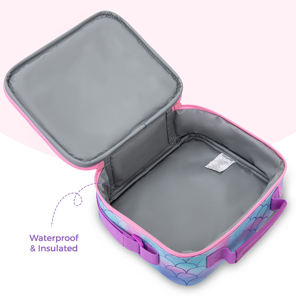 Eazy Kids 17” 3-Piece Trolley School Backpack Set for Kids – Mermaid Design with Lunch Bag & Pencil Case, Purple