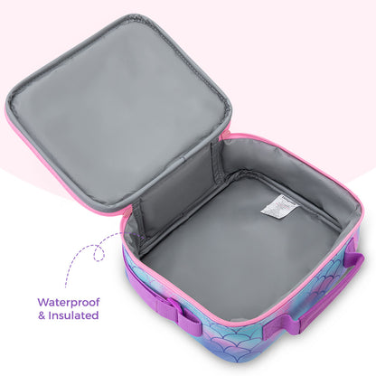 Eazy Kids 17” 3-Piece Trolley School Backpack Set for Kids – Mermaid Design with Lunch Bag & Pencil Case, Purple