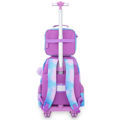 Eazy Kids 17” 3-Piece Trolley School Backpack Set for Kids – Mermaid Design with Lunch Bag & Pencil Case, Purple