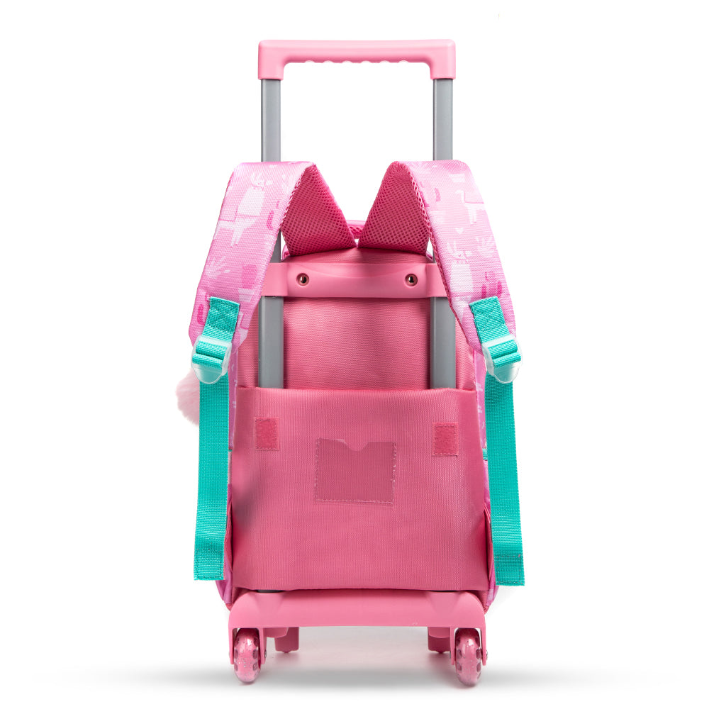 EAZY KIDS 16Inch Set of 3 Trolley School Bag with Lunch Bag and Pencil Case Lama - Pink