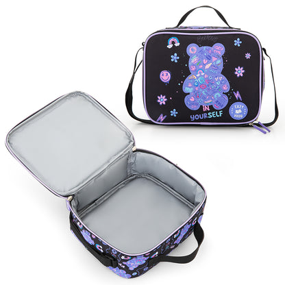 Eazy Kids 18” Trolley School Bag Set of 4– Trolley Backpack, Lunch Bag, Pencil Case and Coin Purse w/ Laptop Compartment,Teddy Black