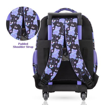 Eazy Kids 18” Trolley School Bag Set of 4– Trolley Backpack, Lunch Bag, Pencil Case and Coin Purse w/ Laptop Compartment,Teddy Black