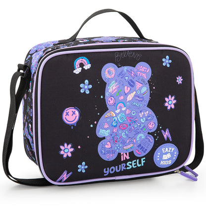 Eazy Kids 18” Trolley School Bag Set of 4– Trolley Backpack, Lunch Bag, Pencil Case and Coin Purse w/ Laptop Compartment,Teddy Black