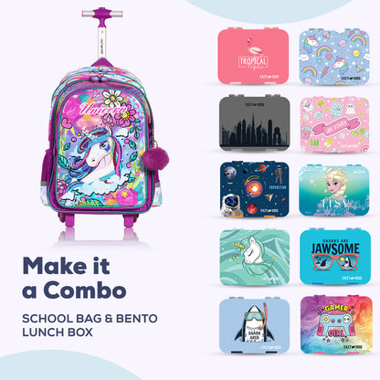 EAZY KIDS - Back to School - 18 inch Set of 4 School Bag Lunch Bag Activity Bag & Pencil Case Unicorn - Pink