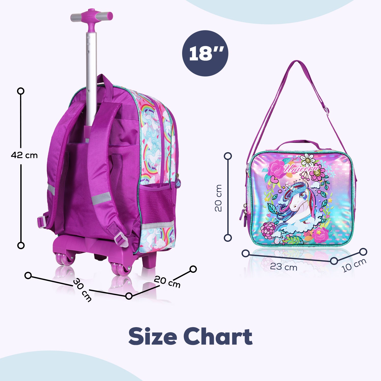 EAZY KIDS - Back to School - 18 inch Set of 4 School Bag Lunch Bag Activity Bag & Pencil Case Unicorn - Pink