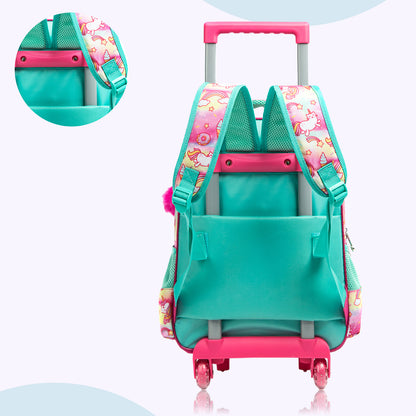 EAZY KIDS - 16 inch Set of 3 Trolley School Bag Lunch Bag & Pencil Case Unicorn - Pink