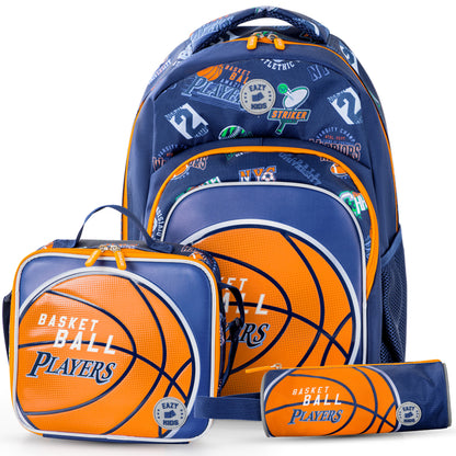 EAZY KIDS 18 inch Set of 3 Backpack w/Lunch Bag and Pencil Case - Basket Ball