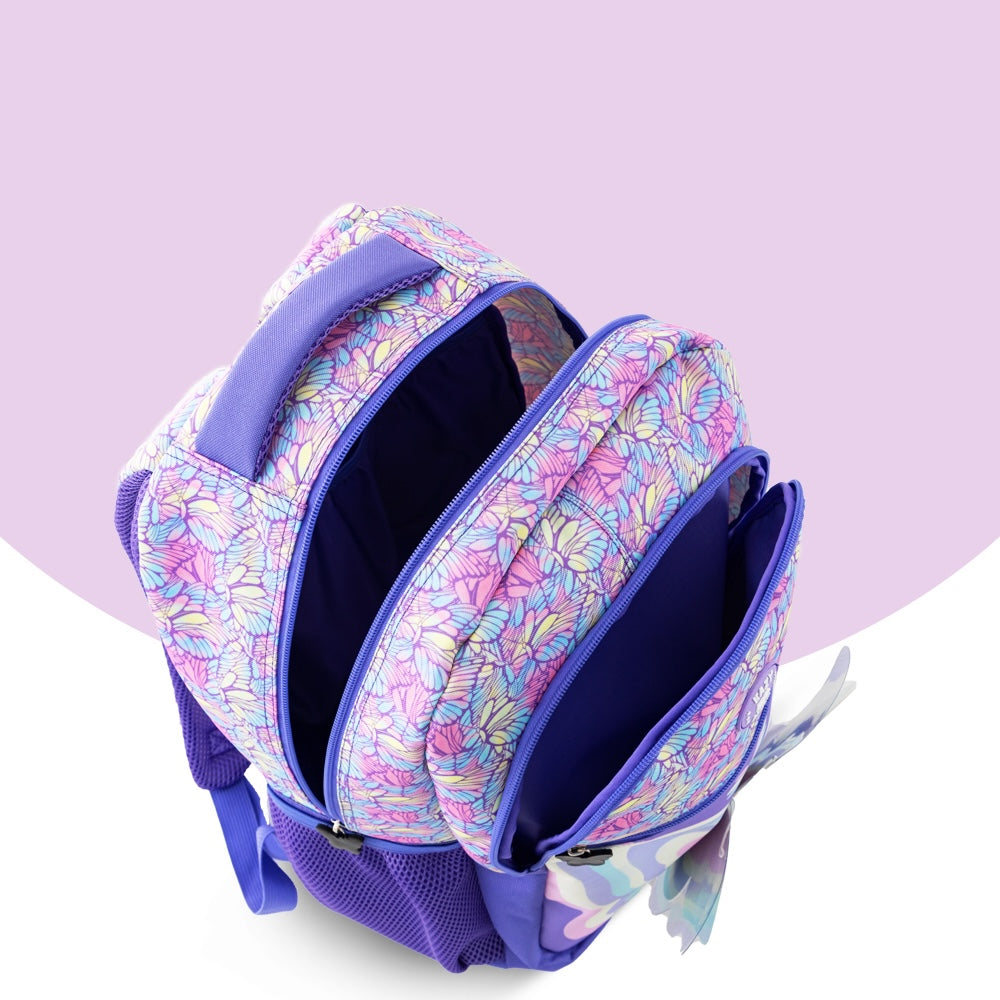 EAZY KIDS 18 inch Set of 3 Backpack w/Lunch Bag and Pencil Case - 3D Butterfly Purple