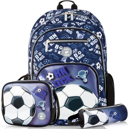 EAZY KIDS 18 inch Set of 3 Backpack w/Lunch Bag and Pencil Case - Football