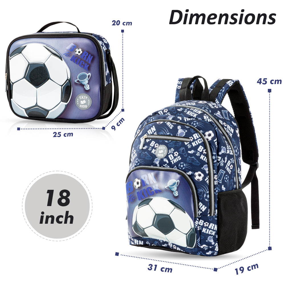EAZY KIDS 18 inch Set of 3 Backpack w/Lunch Bag and Pencil Case - Football