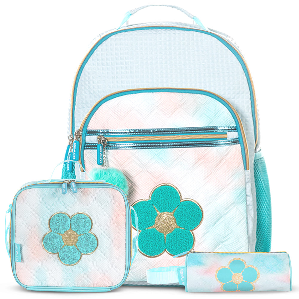 EAZY KIDS 18 inch Set of 3 Backpack w/Lunch Bag and Pencil Case - Flora Green