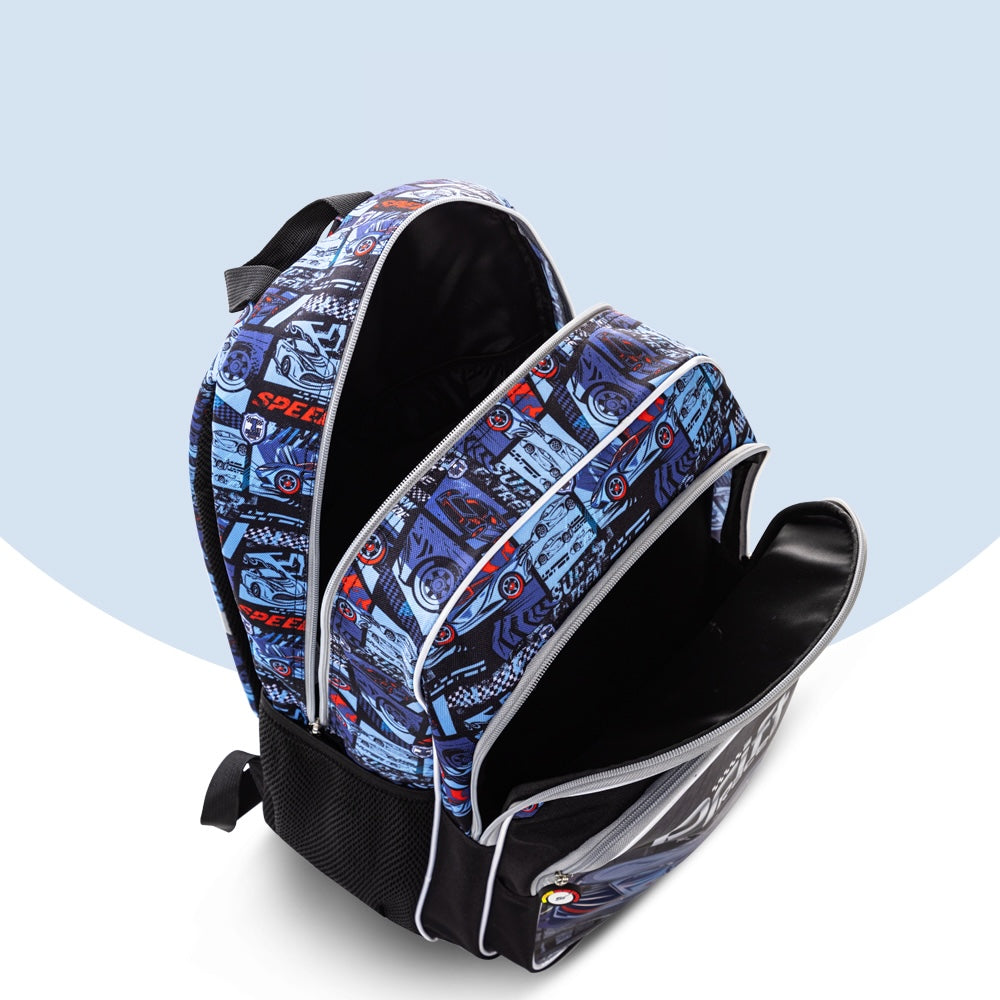 EAZY KIDS 18 inch Set of 3 Backpack w/Lunch Bag and Pencil Case - Car Racing