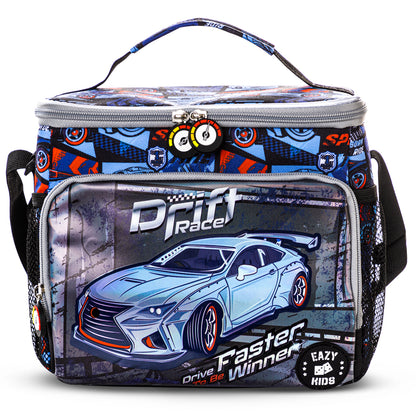EAZY KIDS 18 inch Set of 3 Backpack w/Lunch Bag and Pencil Case - Car Racing