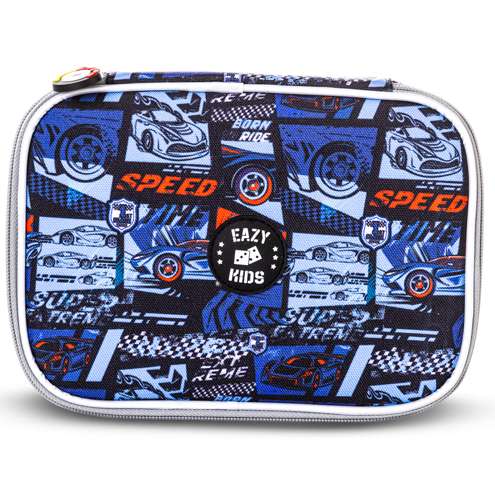 EAZY KIDS 18 inch Set of 3 Backpack w/Lunch Bag and Pencil Case - Car Racing