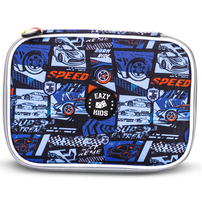 EAZY KIDS 18 inch Set of 3 Backpack w/Lunch Bag and Pencil Case - Car Racing