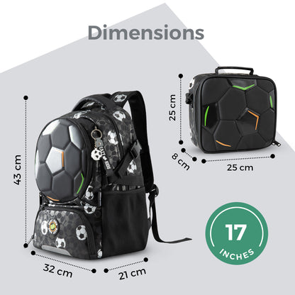Eazy Kids 17” 3-Piece School Backpack Set for Kids – Football Design with Lunch Bag & Pencil Case, Black