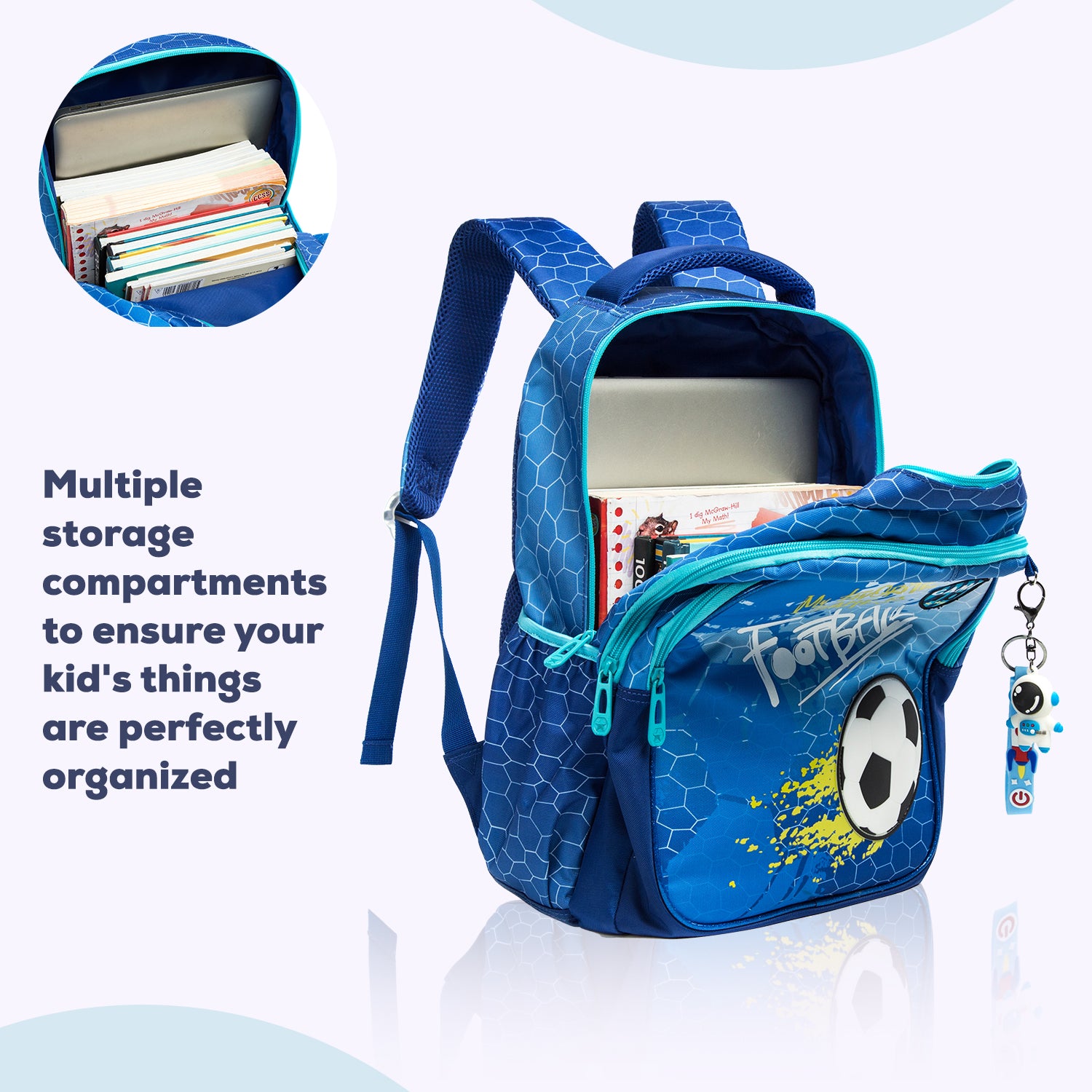 EAZY KIDS - 17 inch School Bag Lunch Bag Pencil Case Set of 3 Football - Blue