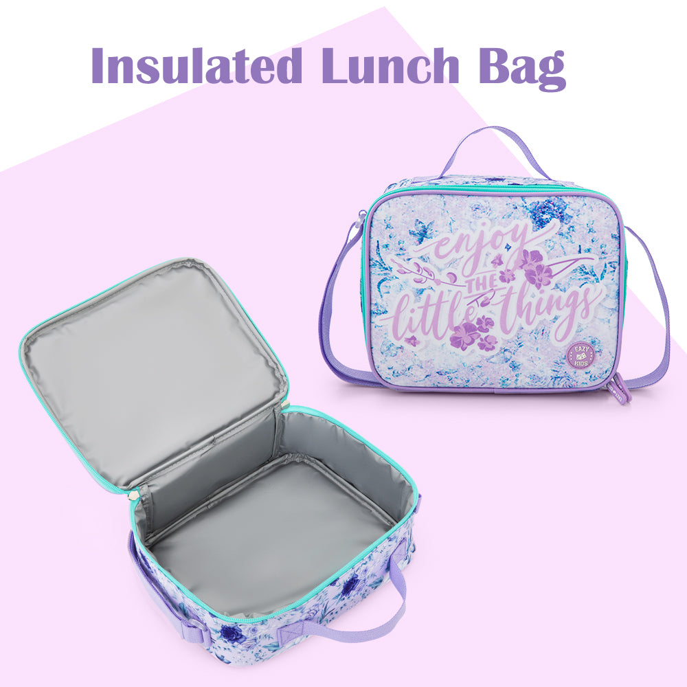 Eazy Kids 18" School Bag Set of 3-Backpack, Lunch Bag & Pencil Case w/ Laptop Compartment -  Purple