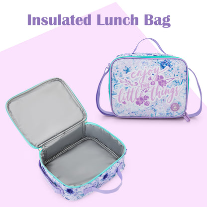 Eazy Kids 18" School Bag Set of 3-Backpack, Lunch Bag & Pencil Case w/ Laptop Compartment -  Purple