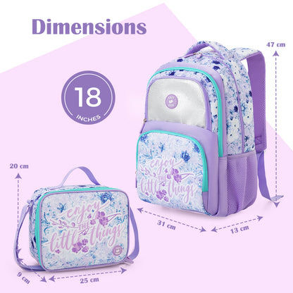 Eazy Kids 18" School Bag Set of 3-Backpack, Lunch Bag & Pencil Case w/ Laptop Compartment -  Purple