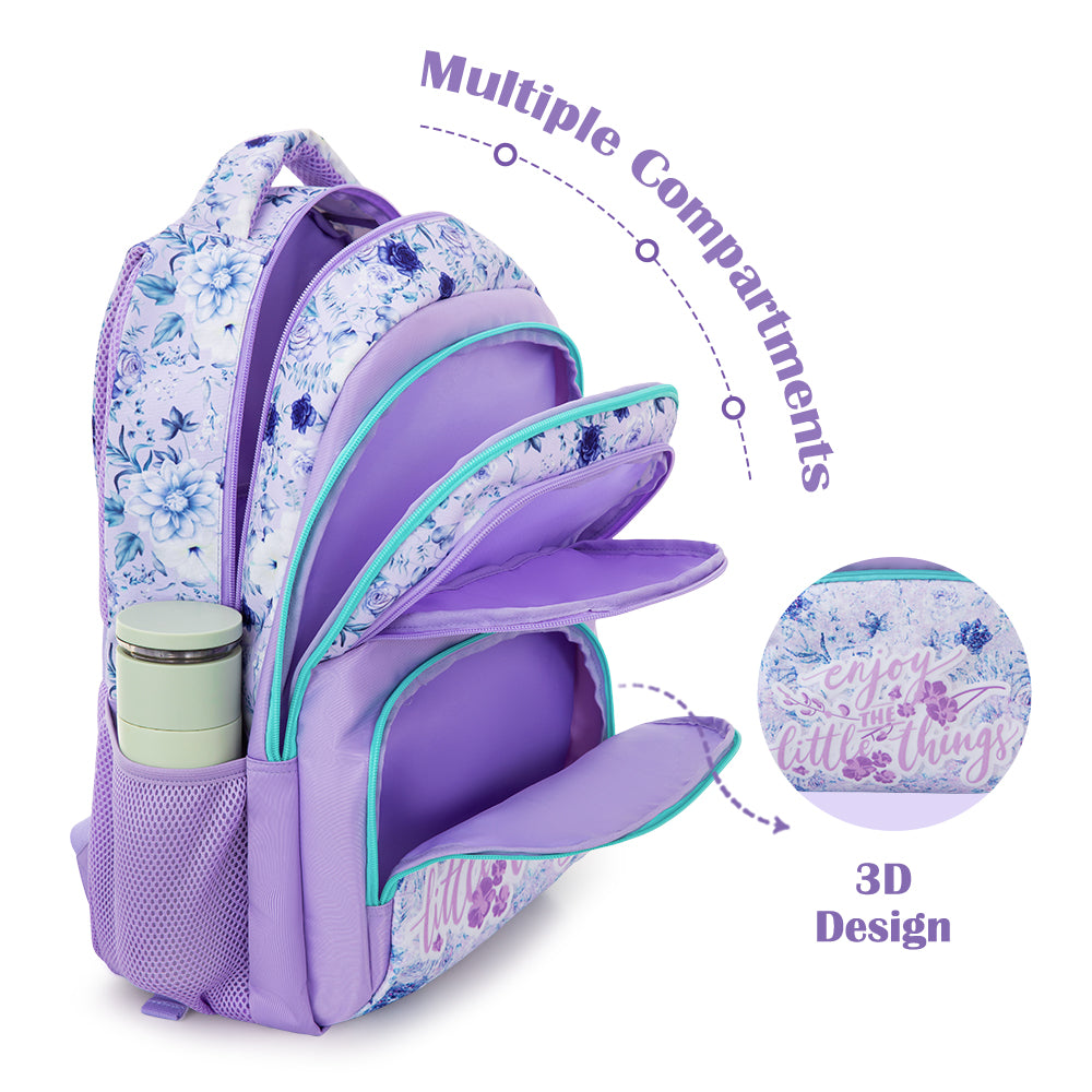 Eazy Kids 18" School Bag Set of 3-Backpack, Lunch Bag & Pencil Case w/ Laptop Compartment -  Purple