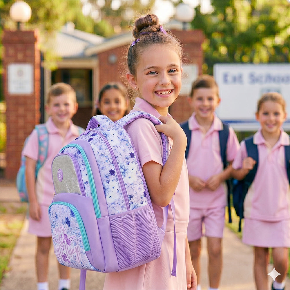 Eazy Kids Personalized 18" School Bag Set of 3-Backpack, Lunch Bag & Pencil Case w/ Laptop Compartment -  Purple