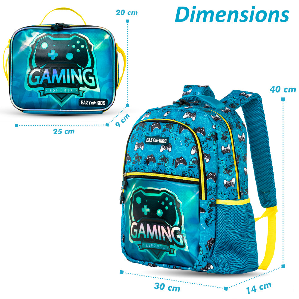 EAZY KIDS 16 inch Set of 3 Backpack w/Lunch Bag and Pencil Case - Gaming