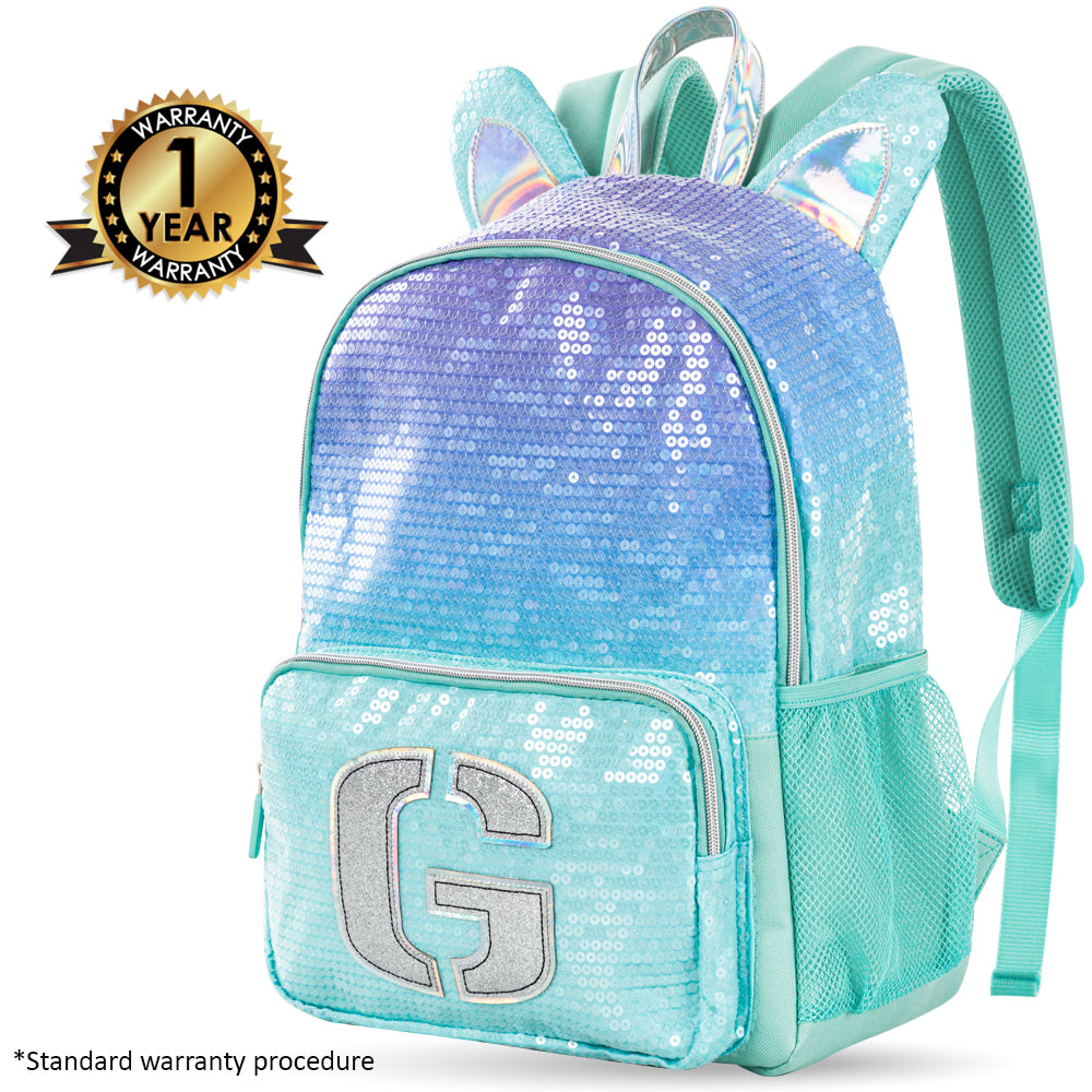 EAZY KIDS 17 inch Set of 3 Backpack w/Lunch Bag and Pencil Case - Girl Glitter Green