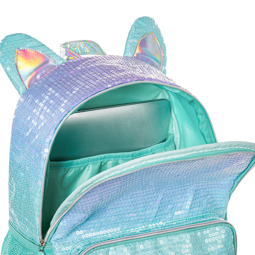 EAZY KIDS 17 inch Set of 3 Backpack w/Lunch Bag and Pencil Case - Girl Glitter Green