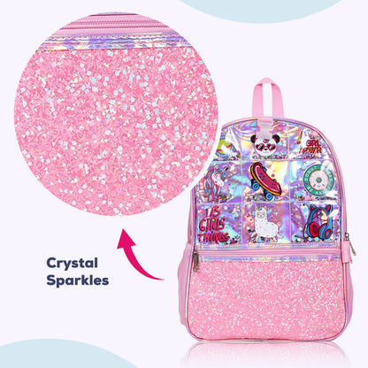 EAZY KIDS - 17 inch School Bag Lunch Bag Pencil Case Set of 3 Girl Things - Pink