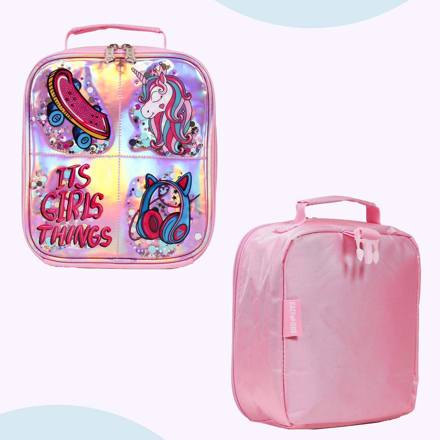 EAZY KIDS - 17 inch School Bag Lunch Bag Pencil Case Set of 3 Girl Things - Pink