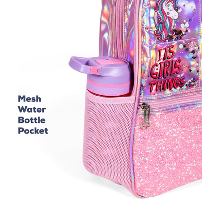 EAZY KIDS - 17 inch School Bag Lunch Bag Pencil Case Set of 3 Girl Things - Pink