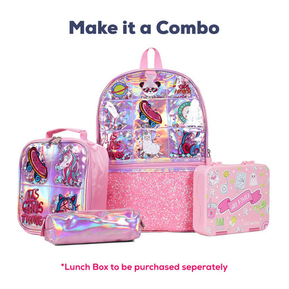 EAZY KIDS - 17 inch School Bag Lunch Bag Pencil Case Set of 3 Girl Things - Pink