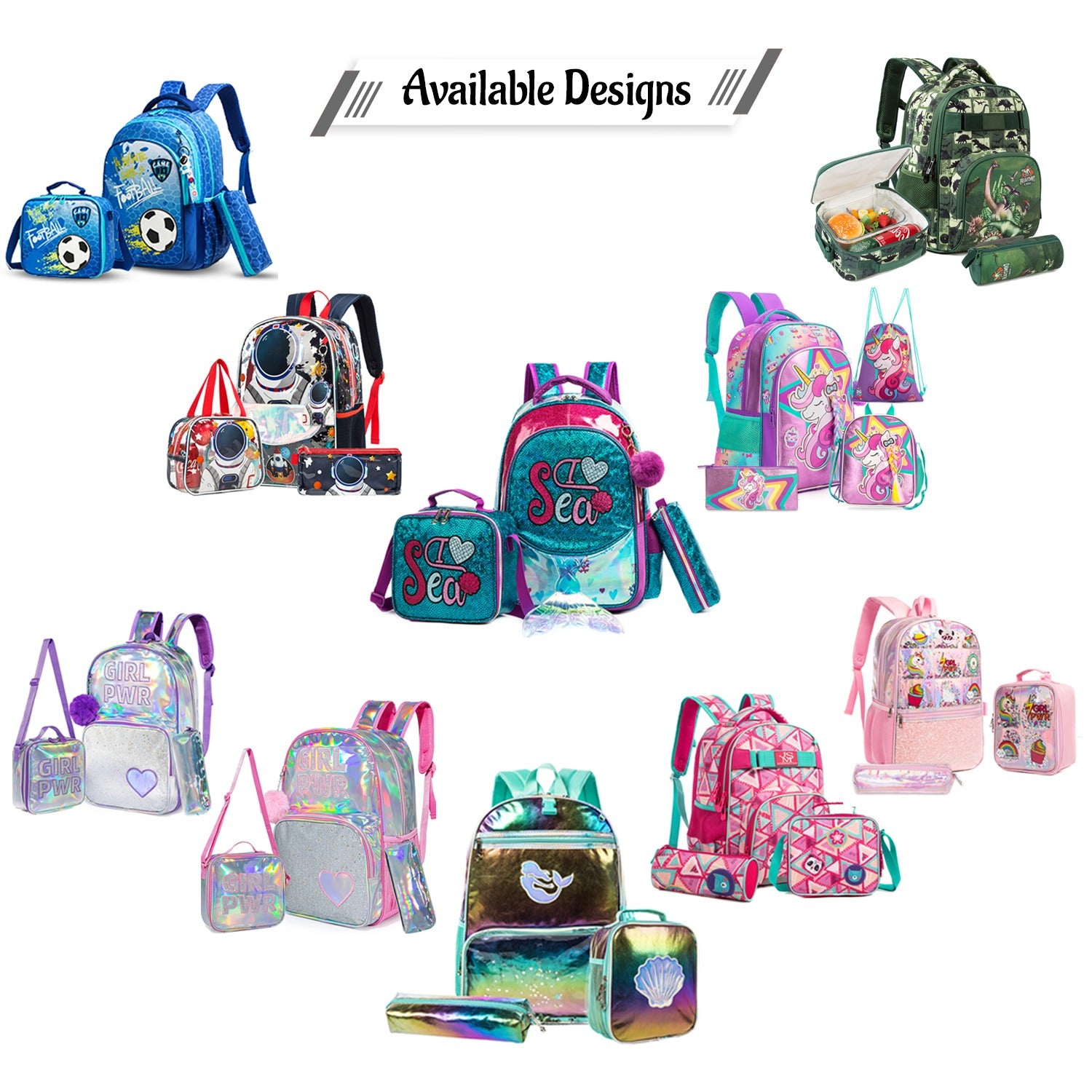EAZY KIDS - 17 inch School Bag Lunch Bag Pencil Case Set of 3 Girl Things - Pink