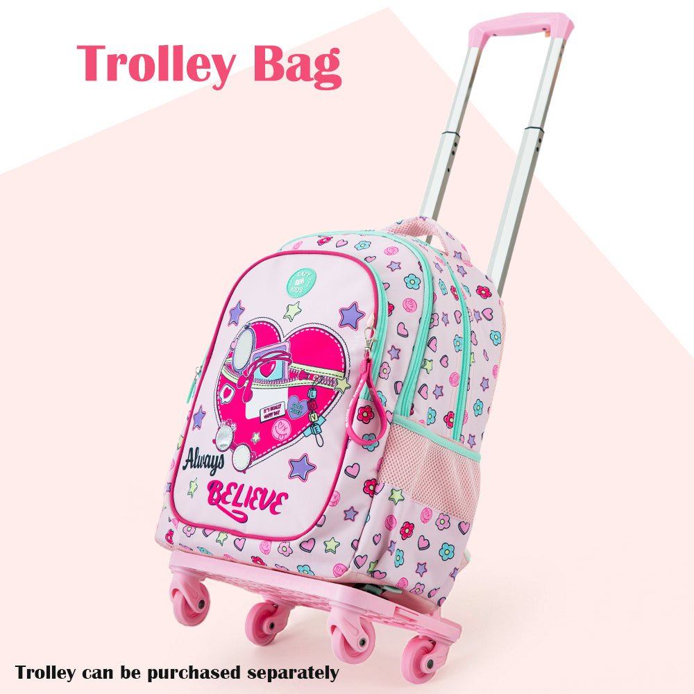 Eazy Kids 17”School Bag Set of 3- Backpack, Lunch Bag & Pencil Case,Laptop Compartment -Always Believe - Pink