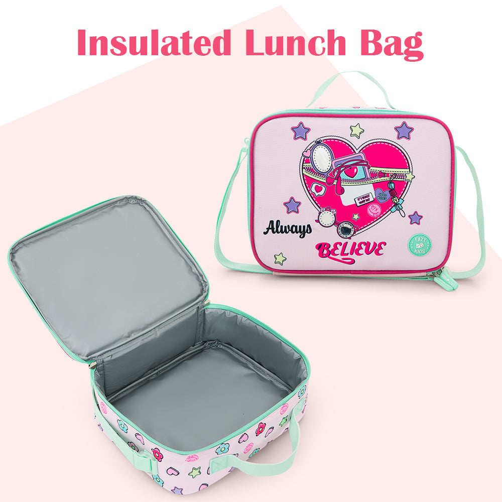 Eazy Kids 17”School Bag Set of 3- Backpack, Lunch Bag & Pencil Case,Laptop Compartment -Always Believe - Pink
