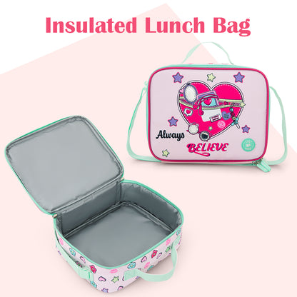 Eazy Kids 17”School Bag Set of 3- Backpack, Lunch Bag & Pencil Case,Laptop Compartment -Always Believe - Pink