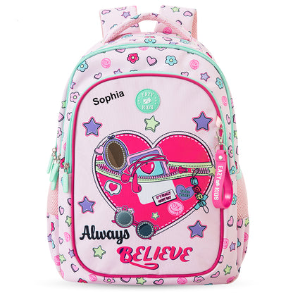 Eazy Kids Personalized 17”School Bag Set of 3- Backpack, Lunch Bag & Pencil Case,Laptop Compartment -Always Believe - Pink