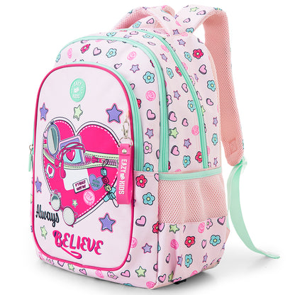 Eazy Kids Personalized 17”School Bag Set of 3- Backpack, Lunch Bag & Pencil Case,Laptop Compartment -Always Believe - Pink
