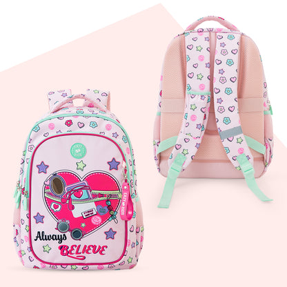 Eazy Kids Personalized 17”School Bag Set of 3- Backpack, Lunch Bag & Pencil Case,Laptop Compartment -Always Believe - Pink