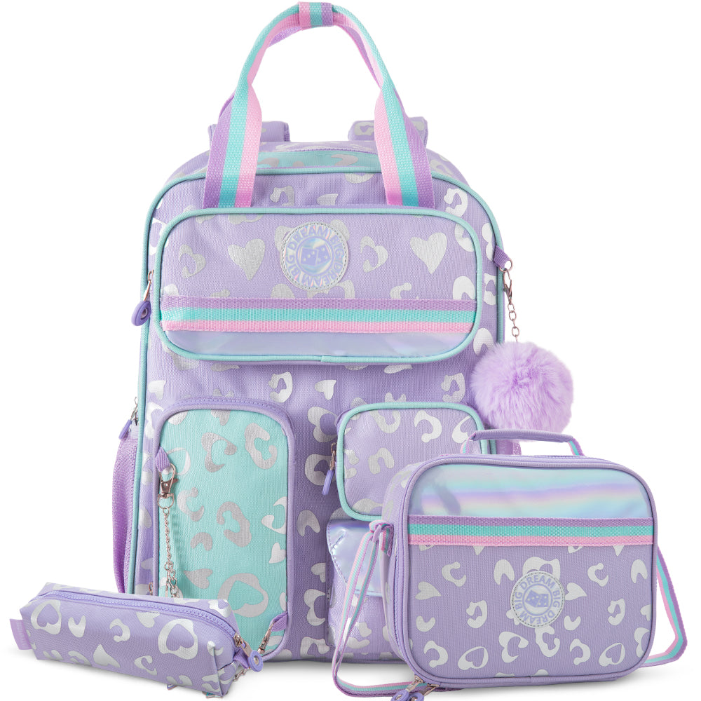 Eazy Kids 17” 3-Piece School Backpack Set for Kids – Backpack with Lunch Bag & Pencil Case, Purple